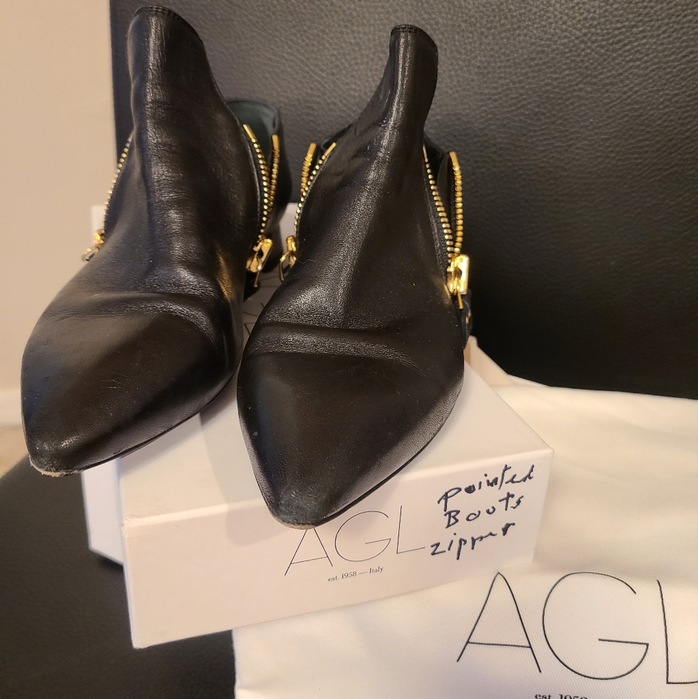 Agl Pointed Black Short Bootie With Double Zipper - image 3
